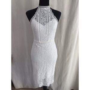 Express Cream Lace Halter Floral cocktail Wedding Bridal Shower Summer Dress